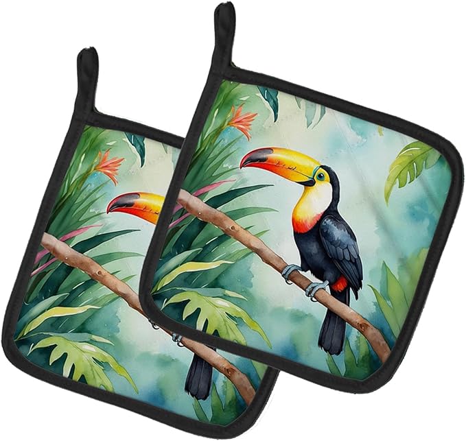Caroline's Treasures Toucan Pair of Pot Holders Kitchen Heat Resistant Pot Holders Sets Oven Hot Pads for Cooking Baking BBQ, 7 1/2 x 7 1/2