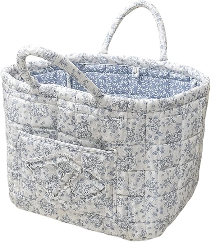 HiTotes Floral Storage Car Basket Diaper Caddy Organizer Quilted Laundry Basket Foldable Nursery Hamper Bag