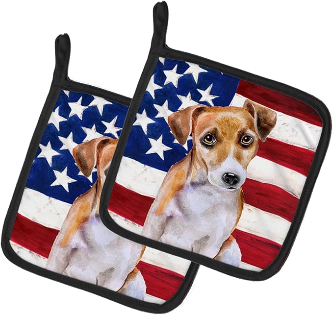 Caroline's Treasures BB9713PTHD Jack Russell Terrier #2 Patriotic Pair of Pot Holders Kitchen Heat Resistant Pot Holders Sets Oven Hot Pads for Cooking Baking BBQ, 7 1/2 x 7 1/2