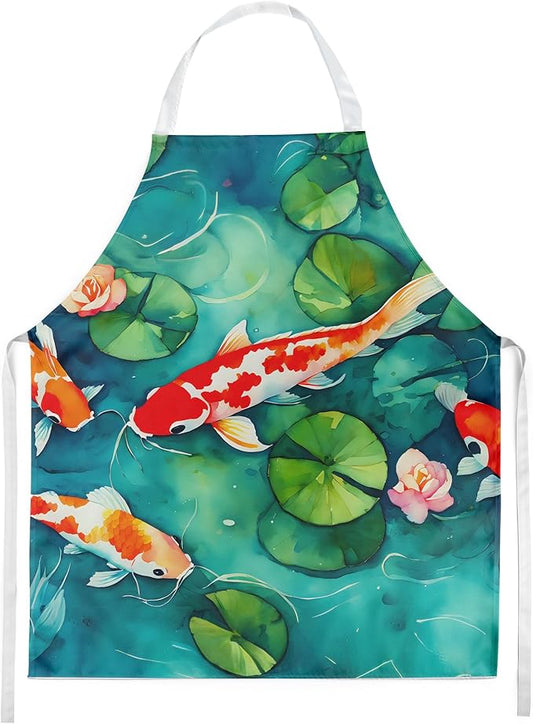 Caroline's Treasures Koi Fish Apron Cooking Kitchen Server Baking Crafts Gardening for Adult Women Men, Unisex, Large, Multicolor