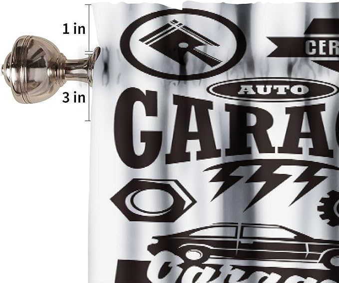 Car Service Garage Symbol Valances Curtains, Transportation Vehicle Icon Set, Design Elements of Logo Windows Short Curtain Valance for Kitchen Bedroom With Rod Pocket, 1 Panel 54X18 Inches