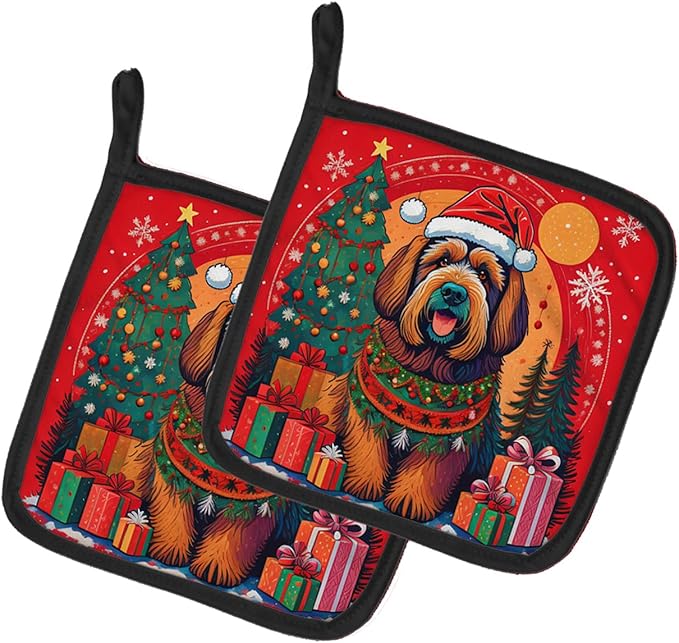 Caroline's Treasures Briard Christmas Pair of Pot Holders Kitchen Heat Resistant Pot Holders Sets Oven Hot Pads for Cooking Baking BBQ, 7 1/2 x 7 1/2