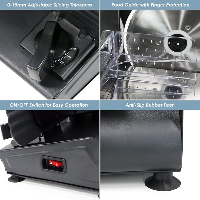 Elite Gourmet EMT-625B Ultimate Precision Electric Deli Food Meat Slicer Removable Stainless Steel Blade, Adjustable Thickness, Ideal for Cold Cuts, Hard Cheese, Vegetables & Bread, 7.5”, Black