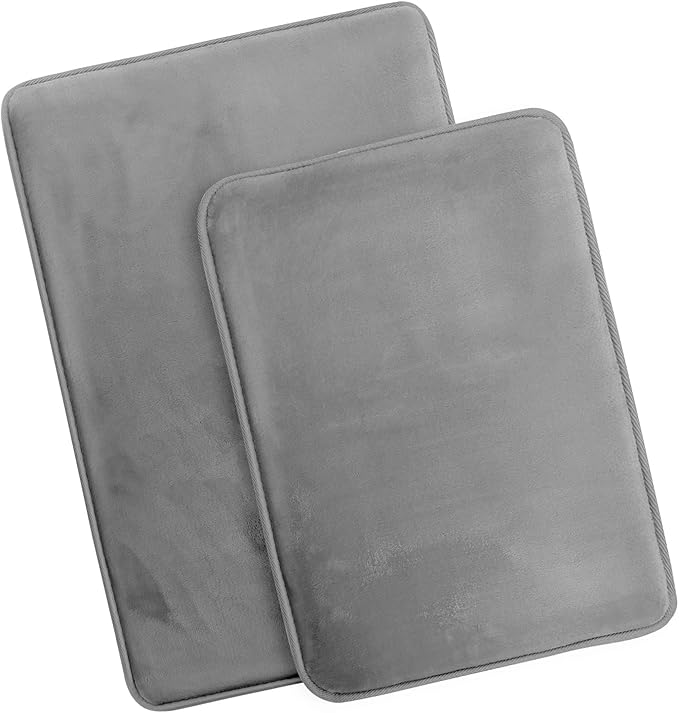 Clara Clark 2 Piece Bathroom Rug Set - Memory Foam, Bath Mat Set, Plush, Cozy, Ultra Soft, Non Slip, Machine Washable, Quick Dry - 24” x 17”+ 32” x 20” - Medium Grey