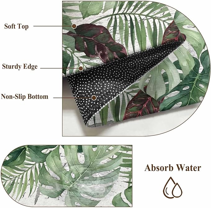 Area Rug 8x10ft, Summer Green Monstera Palm Leaves Washable Rugs for Living Room Bedroom, Vintage Botantical Soft Non-Slip Area Rugs Rectangle Floor Carpet for Dining Room