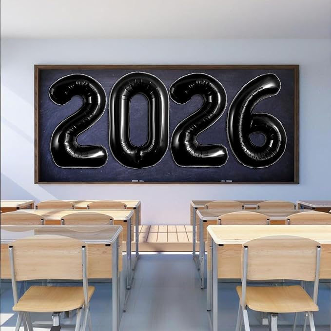 Black 2026 Balloons - 40 inch Number Balloon - Graduation Balloons for Class of 2026 Decorations - Congrats Grad Balloons for Graduation Decorations 2026 - Grad Party Decor Supplies