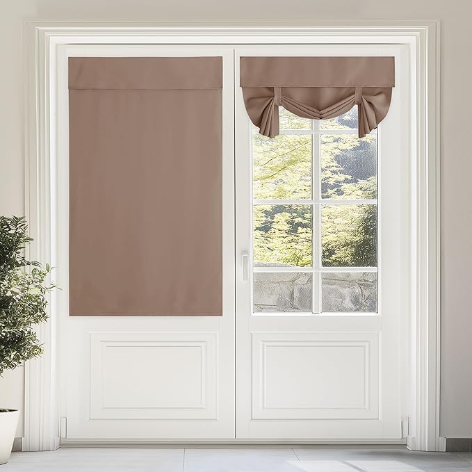 NICETOWN Tie Up Curtains for Kitchen Window, French Door Curtains 63 inches Long Privacy Short Blackout Window Covering for Patio Sliding Glass Door, W46 x L63 inch, 1 Panel, Cappuccino