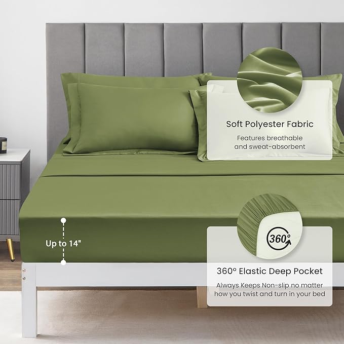Love's cabin Full Comforter Set Olive Green, 7 Pieces Full Bed in a Bag, All Season Bedding Sets with 1 Comforter, 1 Flat Sheet, 1 Fitted Sheet, 2 Pillowcase and 2 Pillow Sham | Soft, Breathable, Lightweight, Comfortable