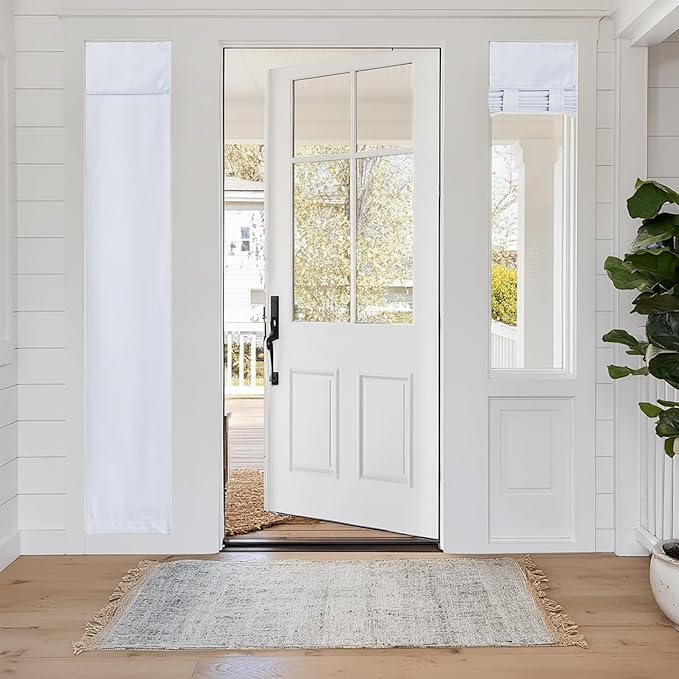 RYB HOME 100% Blackout French Door Curtains - Privacy Self-Adhesive Window Tie up Shades for Sidelight Door Window Bedroom Office, W12 x L69 inches, 1 Panel, White