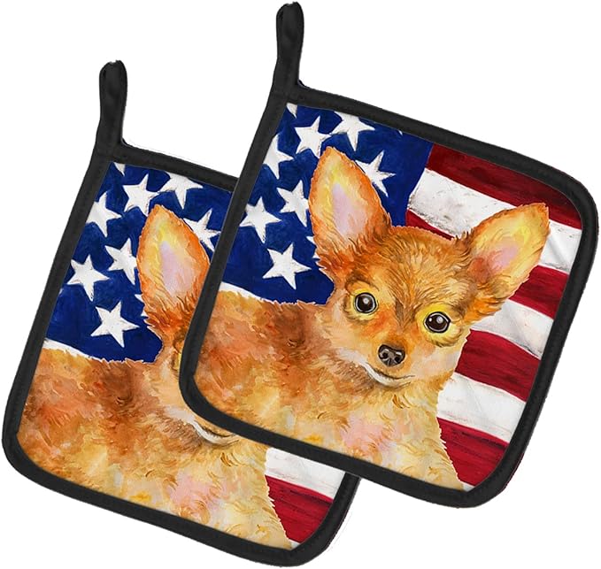 Caroline's Treasures BB9722PTHD Toy Terrier Patriotic Pair of Pot Holders Kitchen Heat Resistant Pot Holders Sets Oven Hot Pads for Cooking Baking BBQ, 7 1/2 x 7 1/2