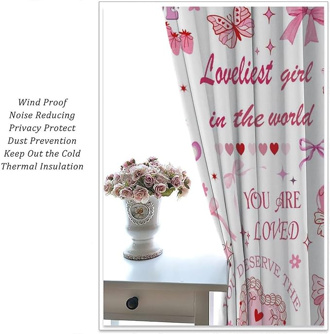 Pink Bowknot Blackout Curtain,Girls Kids Cute Bow Modern Abstract Aesthetic Window Curtains Dining Room Living Room Kitchen Cafe Bedroom Office Nursery Drapes,63x63 in