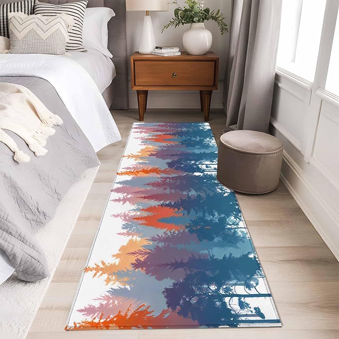 Runner Rug for Bedroom Hallway, Abstract Trees Forest Silhouette Kitchen Runner Rugs Area Rug 2x6ft, Natural Scene Plants Washable Soft Floor Carpet for Entryway Stair