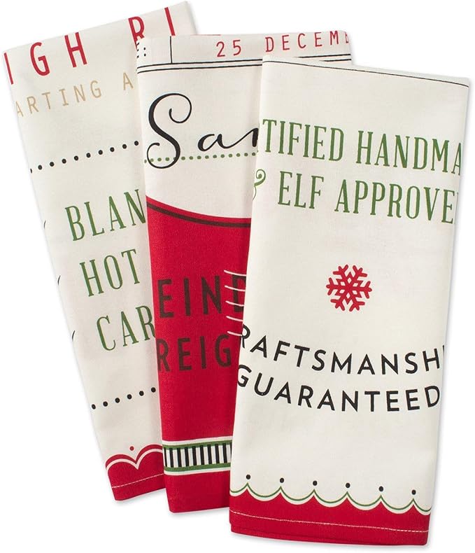 DII Christmas Fun Collection Printed Dishtowel Set, 18x28, North Pole, 3 Piece