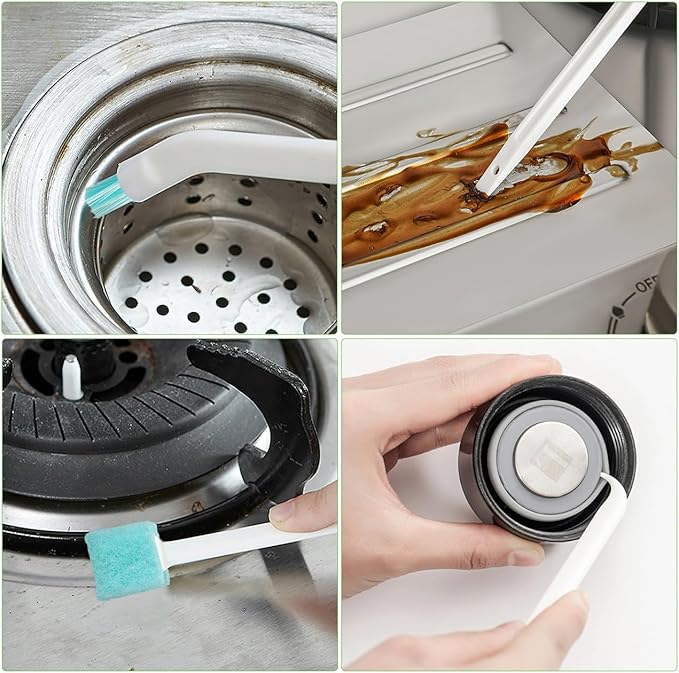 ULTECHNOVO Crevice Cleaning Brush Set 16 Pieces Detail Cleaning Tools with Long Handles for Kitchen Grooves Car Vents Window Tracks and Small Spaces