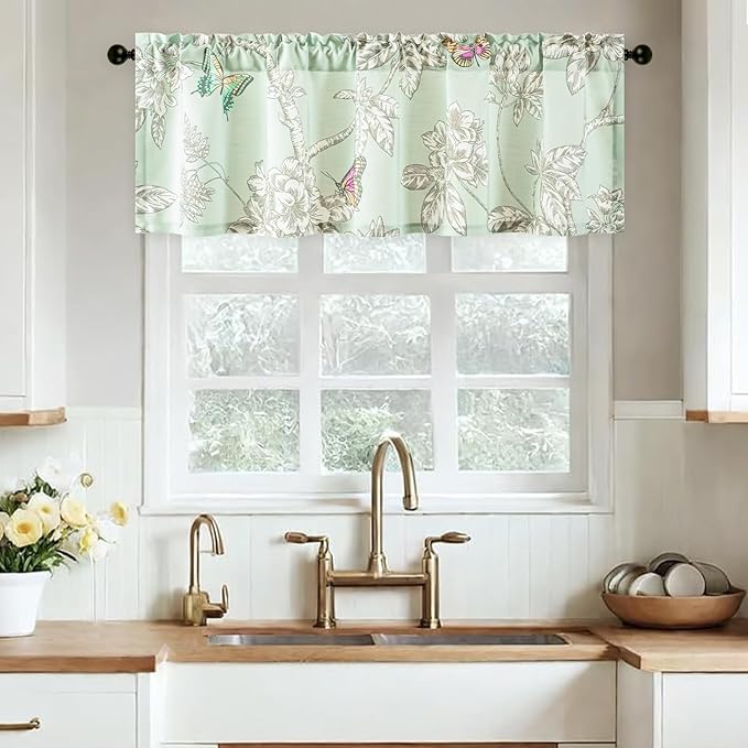 Leeva Rustic Kitchen Curtains Valances, 60 x 18 Inch Rod Pocket Valance Short Curtain Window Drapery for Living Room, 1 Panel, Leaves Pattern