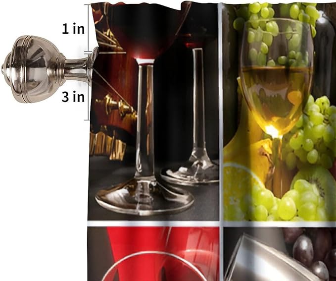 Red Wine Kitchen Valance, Modern Wine Bottle Glass Grape Print Short Window Drapes for Kitchen Dining Resturant Party Bedroom Living Room, 54x18Inch