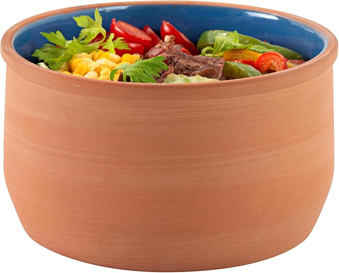 Restaurantware-Terra Tek 34 Ounce Terracotta Cazuelas, 2 Blue Glazed Clay Pots For Cooking - Oven-Ready, Microwavable, Terracotta Serving Pots, Dishwashable, For Cooking And Serving