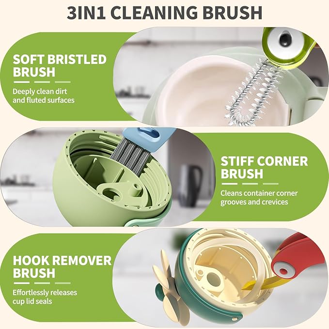 3 in 1 Cup Lid Gap Cleaning Brush Set, 3PCS Multifunctional Bottle Cleaner Bottle Cleaning Brush for Bottle Gaps Home Kitchen Cleaning Tools