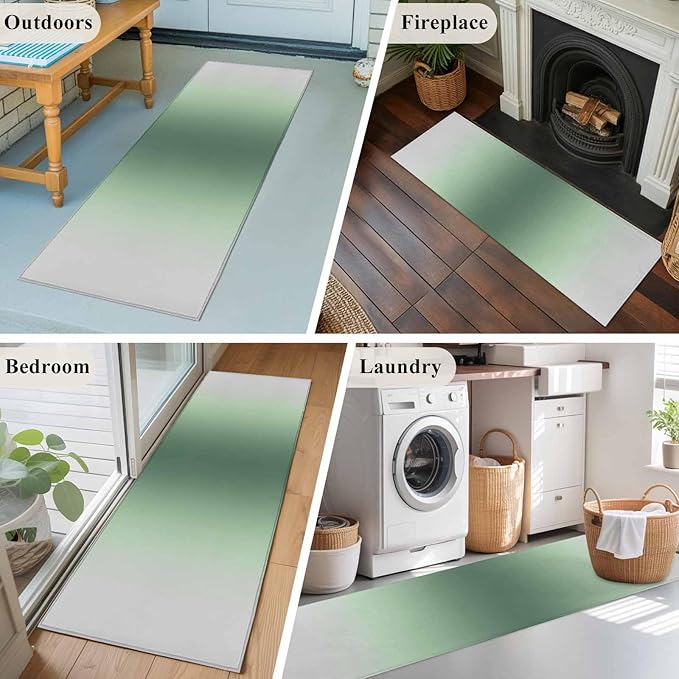 Runner Rug for Bedroom Hallway, Rat Tail Green Gray Gradual Kitchen Runner Rugs Area Rug 2x6ft, Abstract Art Washable Soft Floor Carpet for Entryway Stair