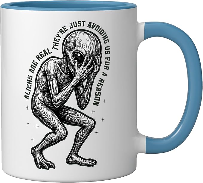 Aliens UFO Space Sci Fi Believer Extraterrestrial Ceramic Mug, Blue/White