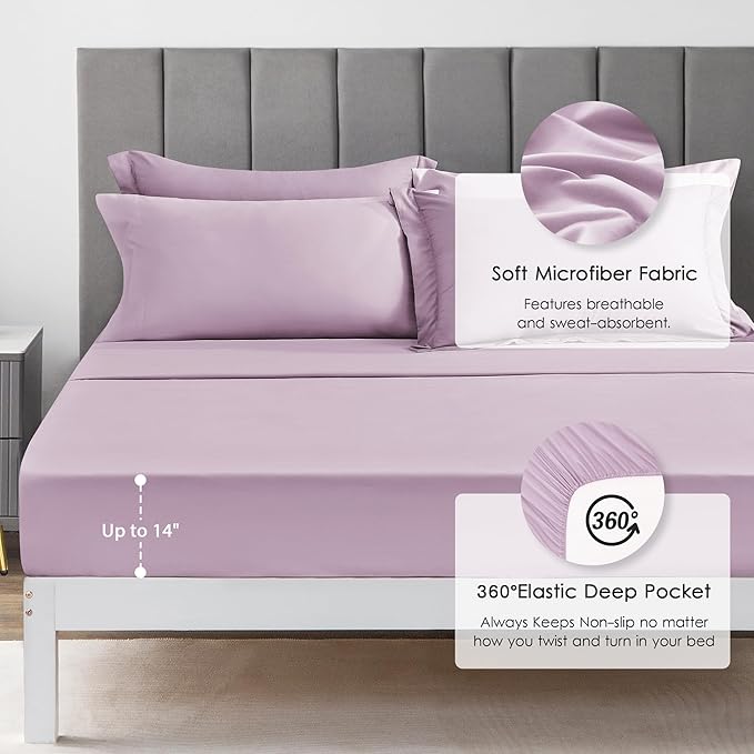 Love's cabin Queen Comforter Set Light Purple, 7 Pieces Queen Bed in a Bag, All Season Bedding Sets with 1 Comforter, 1 Flat Sheet, 1 Fitted Sheet, 2 Pillowcase and 2 Pillow Sham | Soft, Breathable, Lightweight, Comfortable