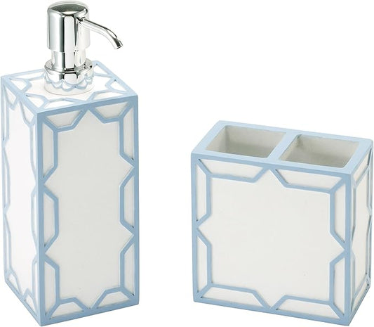 Izod – Bathroom Accessory Set, Toothbrush Holder and Lotion Dispenser, Hand-Painted Sand Resin with Trellis Design, Geometric Home Decor – Perfect for Organizing Bathroom Essentials (Trellis)