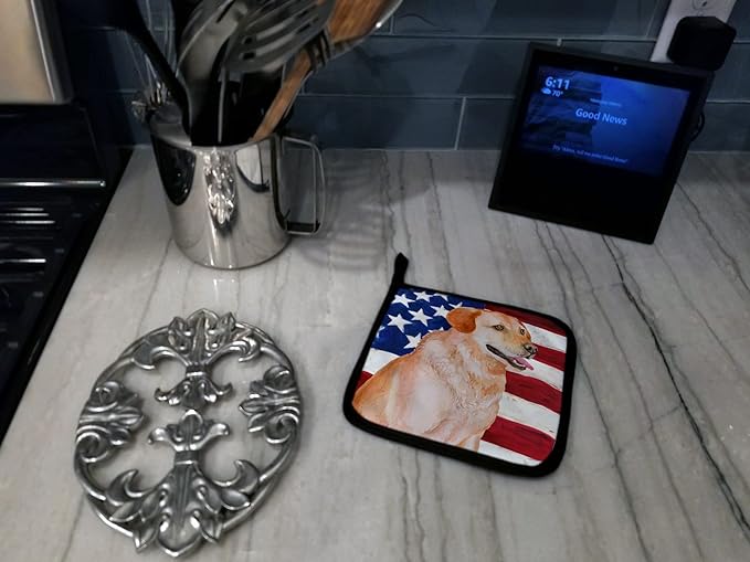 Caroline's Treasures BB9714PTHD Labrador Retriever Patriotic Pair of Pot Holders Kitchen Heat Resistant Pot Holders Sets Oven Hot Pads for Cooking Baking BBQ, 7 1/2 x 7 1/2