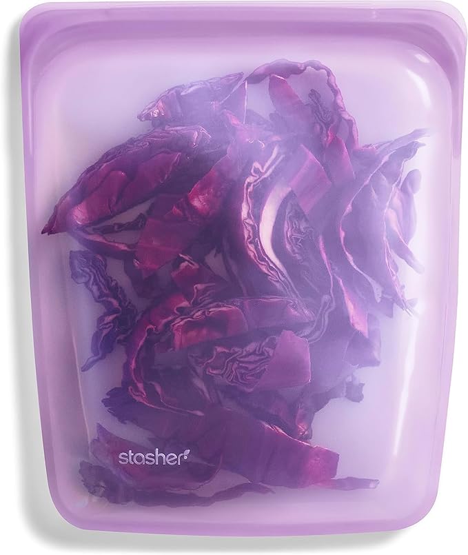 Stasher Silicone Reusable Storage Bag, Half Gallon Bag, Reusable Freezer Bags, Microwave, Dishwasher, Oven Safe, Sous Vide, Premium Lunch Container, Eco Friendly, Food Storage Bags, 64 oz, Purple | Reusable Food Bag