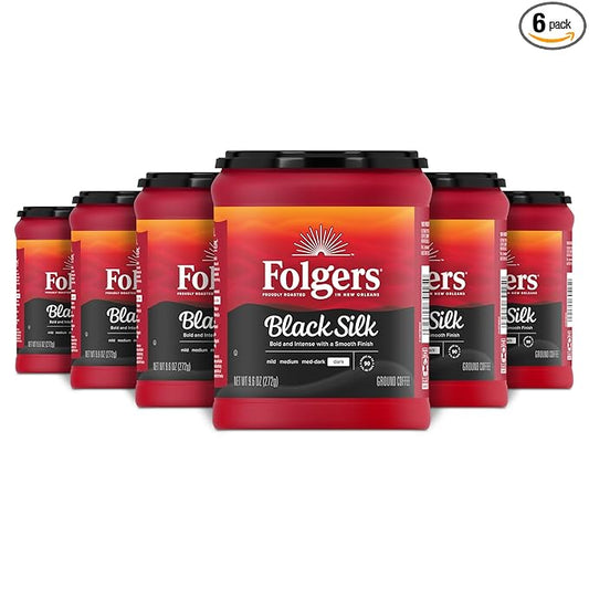 Folgers Black Silk Dark Roast Coffee, 9.6 Ounces (Pack of 6)