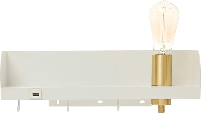 Bloomingville 15.75 in.W Metal Wall Shelf with Light, USP, and 3 Hooks