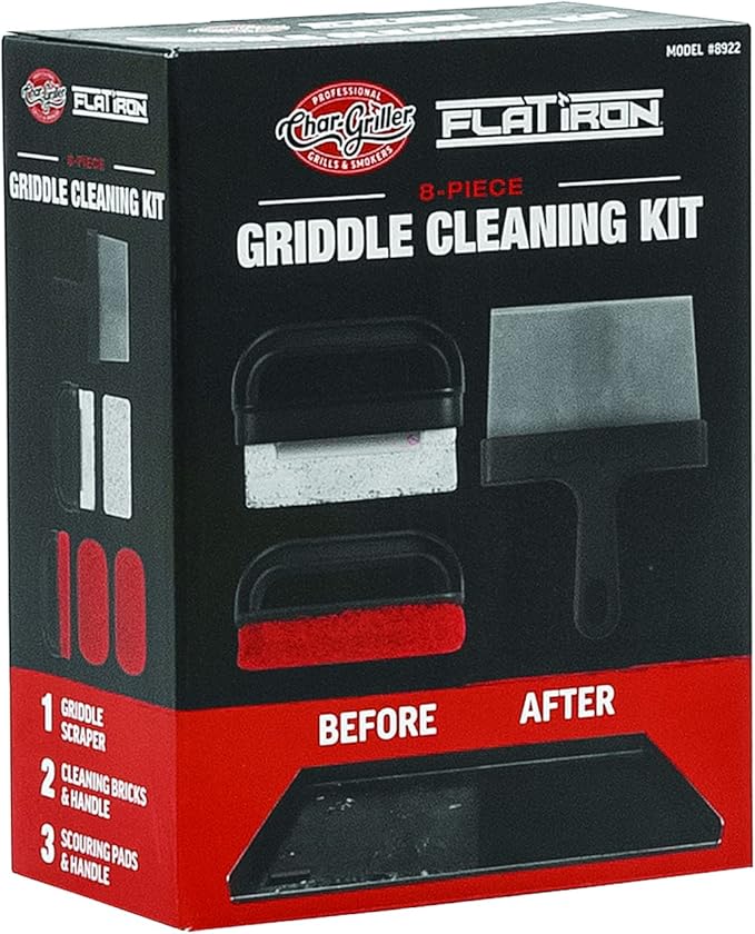 Char-Griller 8922 Flat Iron Gas Griddle Cleaning Kit Barbecue Tool Set Black