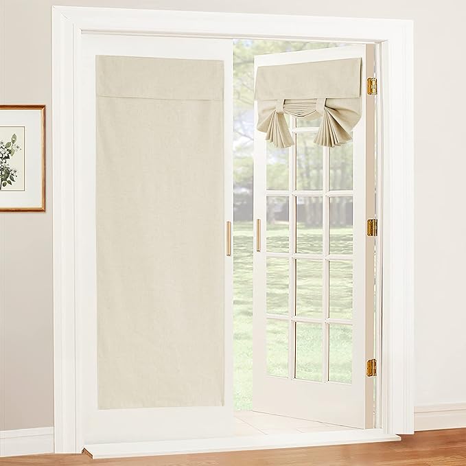 RYB HOME 100% Blackout Tricia Door Curtains, Linen Textured Blend Thermal Insulating Privacy French Door Window Tie Up Shades Sidelight Curtains for Kitchen, W 26 x L 72 inches, Beige, 1 Panel