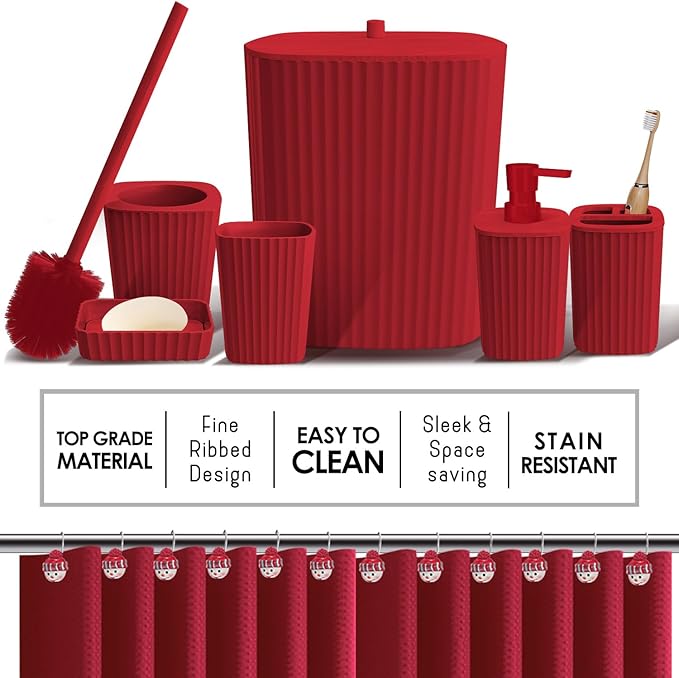 Clara Clark Bathroom Set - Christmas Bathroom Accessories Set, 24PC Bathroom Accessory Set, Christmas Bathroom Sets with Adhesive Corner Shower Caddy Hanging, Toilet Brush, Trash Can & Soap Dispenser