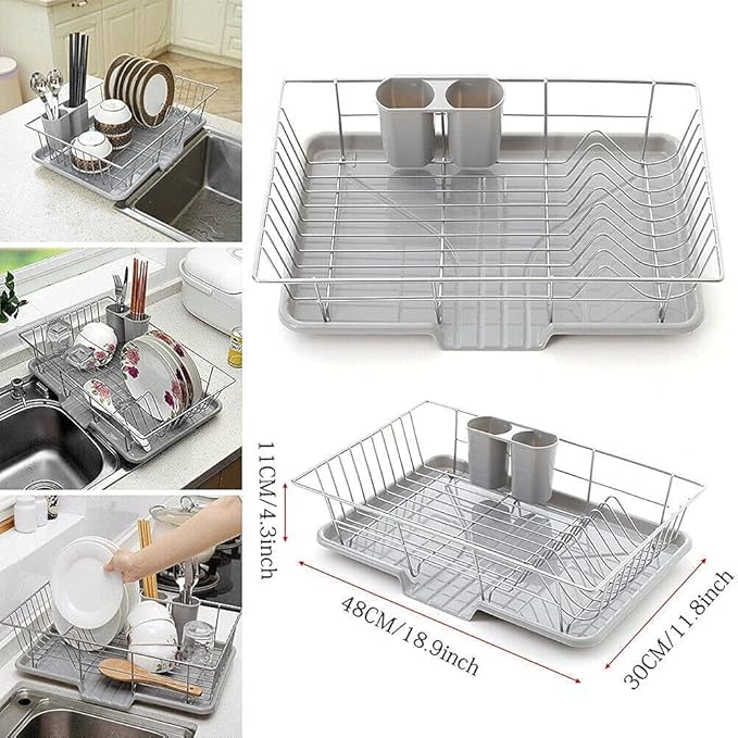 Large Dish Drainer Rack Kitchen Sink Washing Plate Cutlery Draining Board Holder