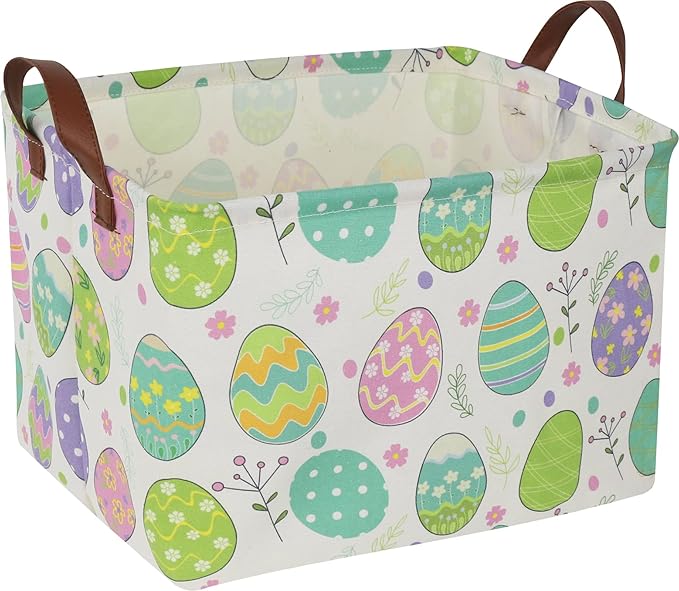 NTAOHAMPER Large ,Empty,Rectangular Colerful Eggs Basket for Boys and Girls Gift,Kids Toy Storage Bin with Hand Painted easter eggs,Baby Room Decor (Easter Basket)