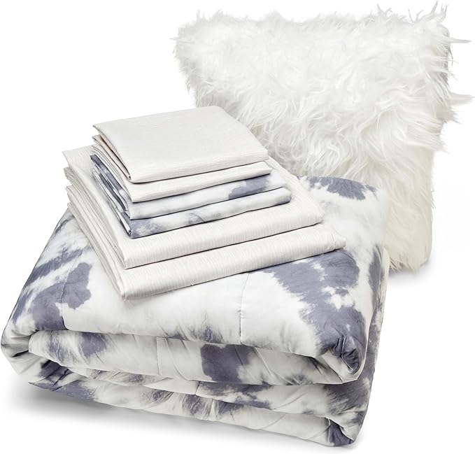 Northwest Classics Full Sized Subtle Shibori Tye Dye 8-Piece Bed in a Bag Set, All Seasons Bedding for Girls and Boys, Comforter, Flat Sheet, Fitted Sheet, Pillowcases, Pillow, Shams