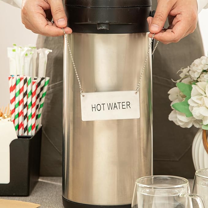 Restaurantware 26 Inches Chafer Urn Chain and 3.5 x 1.6 Inch "Hot Water" Label - 12 Count - Met Lux Stainless Steel Chafing Dish Accessory, Durable, Easy to Use - Label for Catering, Buffet