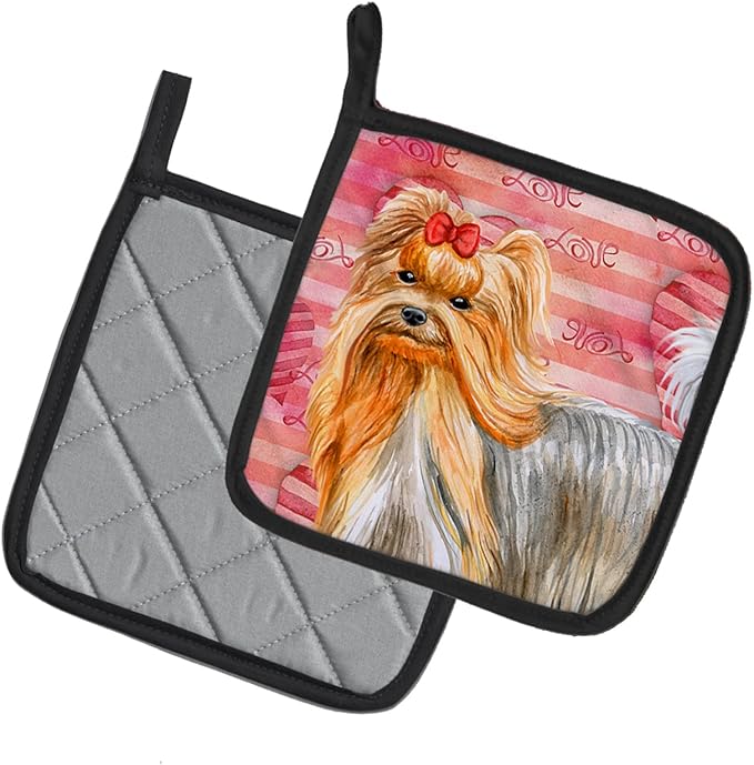 Caroline's Treasures BB9772PTHD Yorkshire Terrier Love Pair of Pot Holders, Red Kitchen Heat Resistant Pot Holders Sets Oven Hot Pads for Cooking Baking BBQ, 7 1/2 x 7 1/2