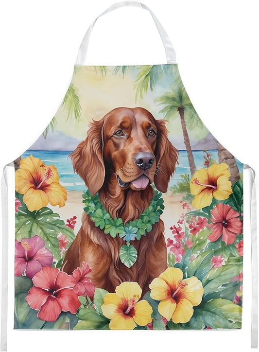 Caroline's Treasures Irish Setter Luau Apron Cooking Kitchen Server Baking Crafts Gardening for Adult Women Men, Unisex, Large, Multicolor