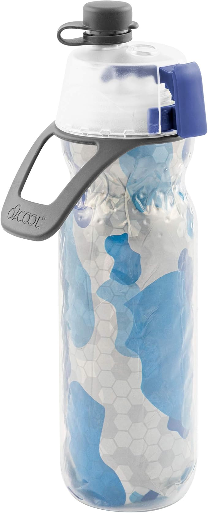 O2COOL Mist 'N Sip Misting Water Bottle 2-in-1 Mist And Sip Function With No Leak Pull Top Spout Reusable Sports Water Bottle - 20 oz (Blue Camo)
