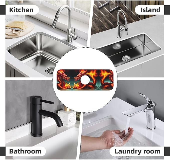 Dragon King in Fire Printed Faucet Absorbent mat, Suitable for bathrooms, Kitchens, and Other Sink Areas.