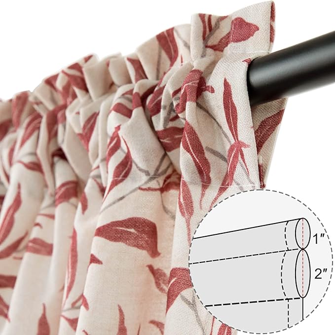 VOGOL Natural Window Curtains, Home Decor Light Filtering Rod Pocket Panels & Drapes, Red Country Rustic Leaves Printed Pattern for Bedroom Living Room, 42 x 45, 2 Pieces