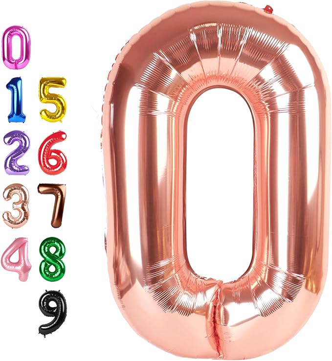 Balloon Numbers 0, 40 Inch Big Rose Gold Balloon Numbers for Birthday Decoration, Baloon for 10 20 30 40 100 2025 Graduation Decor Wedding Anniversaries Party