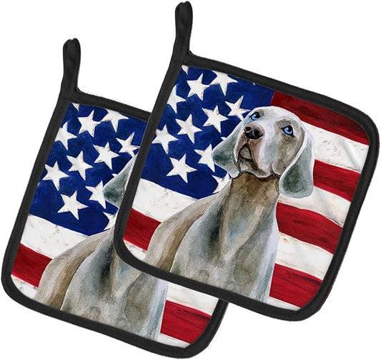 Caroline's Treasures BB9674PTHD Weimaraner Patriotic Pair of Pot Holders Kitchen Heat Resistant Pot Holders Sets Oven Hot Pads for Cooking Baking BBQ, 7 1/2 x 7 1/2