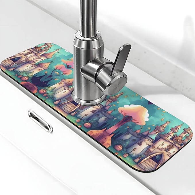 Classical Castle Printed Faucet Absorbent mat, Suitable for bathrooms, Kitchens, and Other Sink Areas.