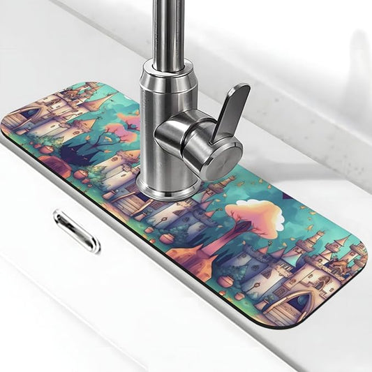 Classical Castle Printed Faucet Absorbent mat, Suitable for bathrooms, Kitchens, and Other Sink Areas.