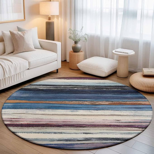 Washable Round Area Rug Modern Gradient Striped Art Circle Rugs Floor Carpet for Living Room Bedroom, Retro Abstract Rustic Texture Soft Non Slip Round Rug 3ft