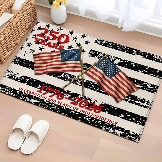 Area Rug 2x3ft, Independence Day 250th Anniversary Washable Rugs for Living Room Bedroom, Retro USA Flags Soft Non-Slip Area Rugs Rectangle Floor Carpet for Dining Room