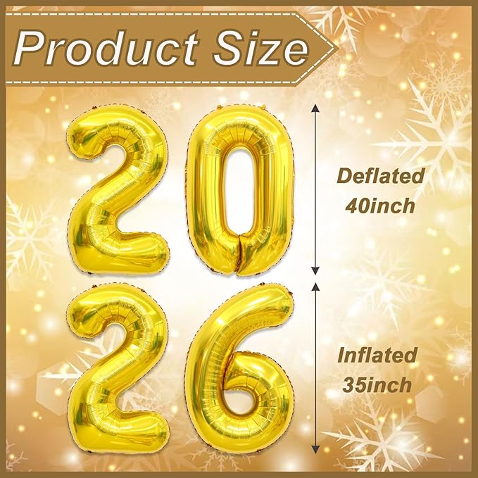 2026 Balloons Gold, Number Balloons 40 Inch, New Years Balloons for 2026 New Years Graduation Decorations Home Office Decoration