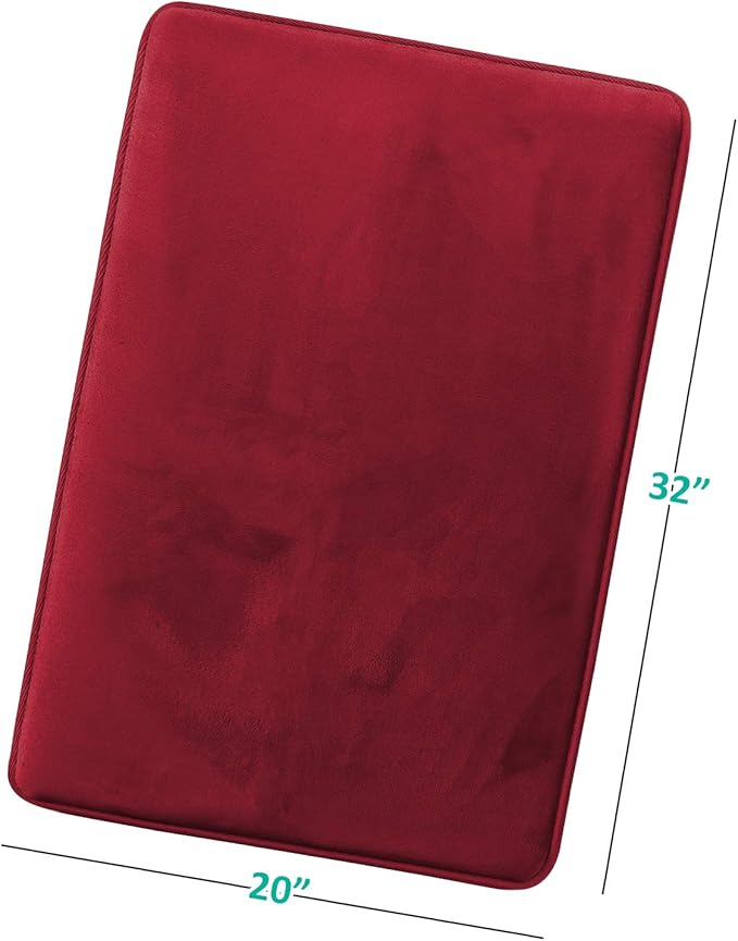 Clara Clark Bathroom Rugs, Velvet Memory Foam Bath Mat, Non-Slip, Machine Washable Bath Rugs - Dries Quickly, Ultra Soft Plush Bath Mats for Bathroom, 20 x 32, Burgundy Red